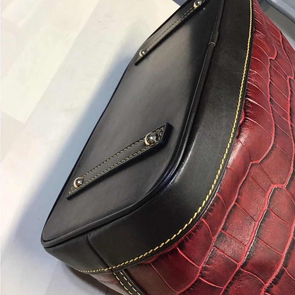 Dooney & Bourke Red Croc Embossed Italian Leather Dennison Hobo Shoulder Bag - Picture 10 of 16